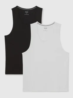 Reiss White/Black Monty 2 Pack Stretch-Cotton Loungewear Vests