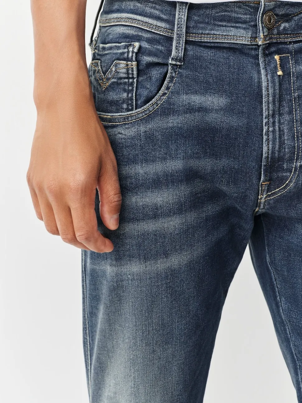 Replay Denim Dark Blue Dust Slim Fit Anbass Hyperflex Jeans