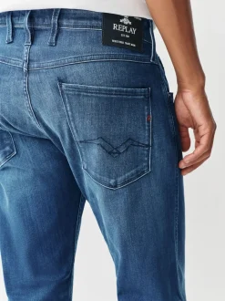 Replay Mid Blue Denim Powerstretch Straight Fit Grover Stretch Jeans