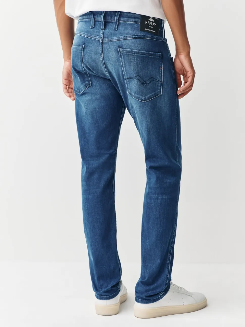 Replay Mid Blue Denim Powerstretch Straight Fit Grover Stretch Jeans