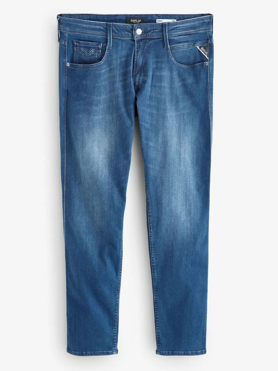 Replay Mid Blue Denim Powerstretch Straight Fit Grover Stretch Jeans