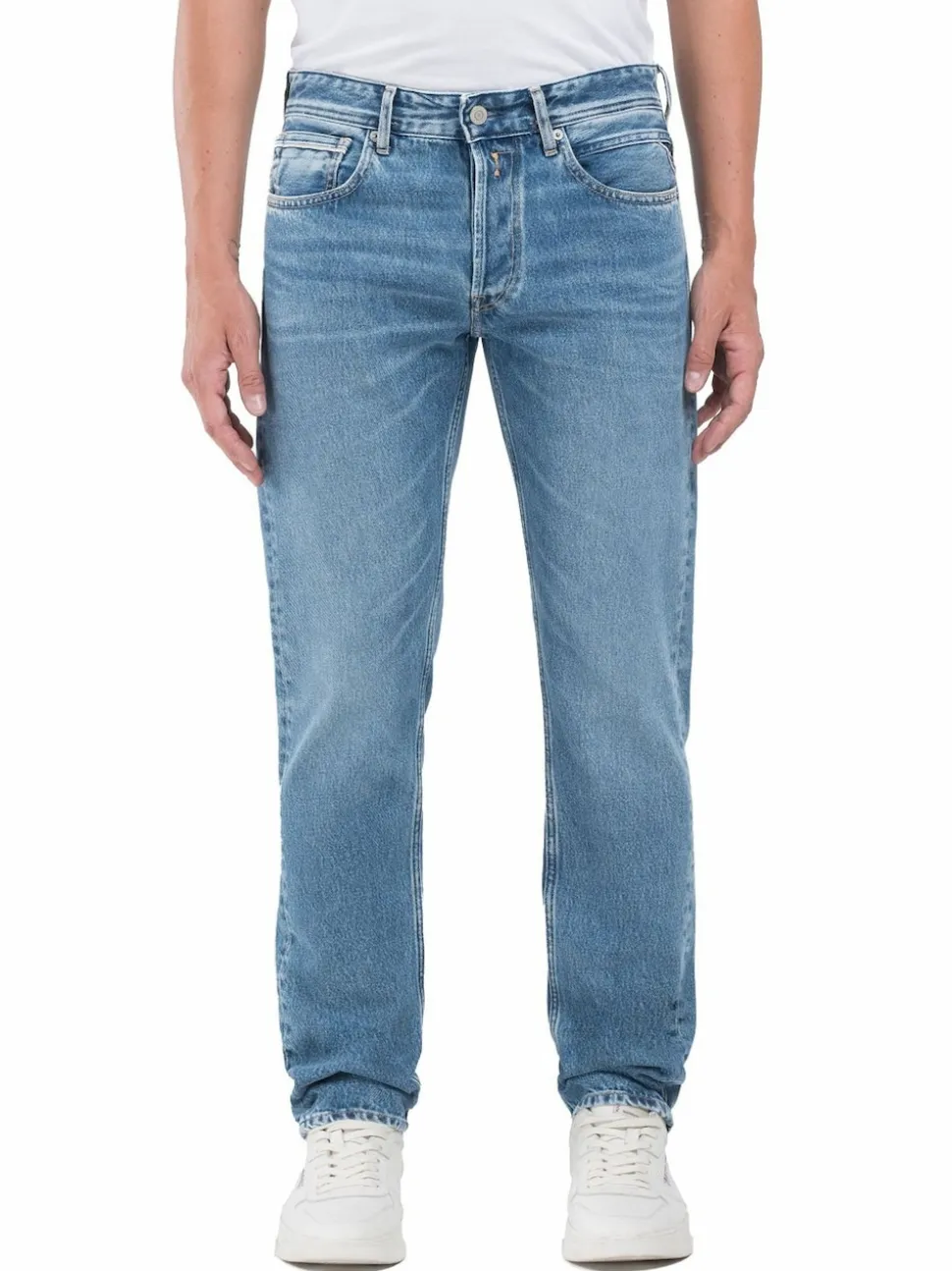 Replay Mid Blue Denim Straight Fit Grover Stretch Jeans