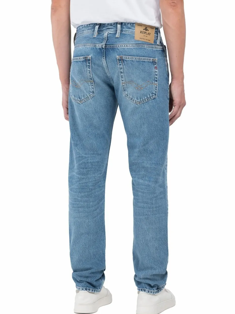 Replay Mid Blue Denim Straight Fit Grover Stretch Jeans