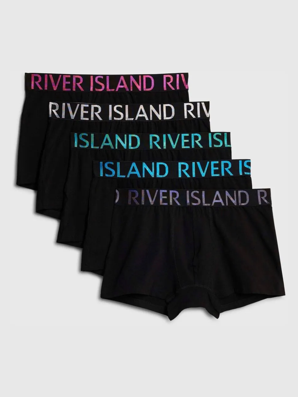 River Island Black Bright Sateen Waist Band Trunks 5 Pack