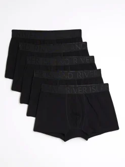 River Island Black Jacquard Waistband Trunks 5 Pack
