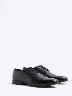 River Island Black Leather Derby Brogue Shoes