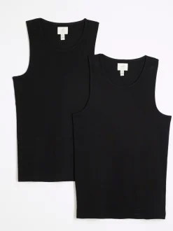 River Island Black Muscle fit Ribbed vests 2 pack