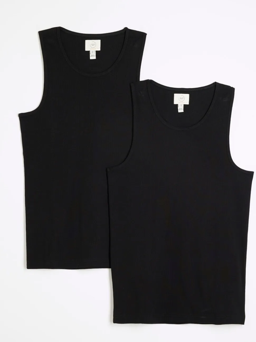 River Island Black Muscle fit Ribbed vests 2 pack