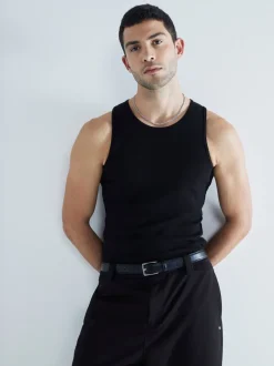 River Island Black Muscle fit Ribbed vests 2 pack