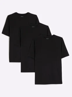 River Island Black Muscle Fit Crew Neck Cotton Jersey T-Shirts 3 Pack