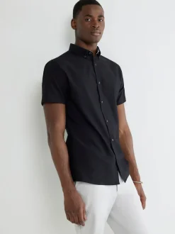 River Island Black Muscle Fit Textured Shirt