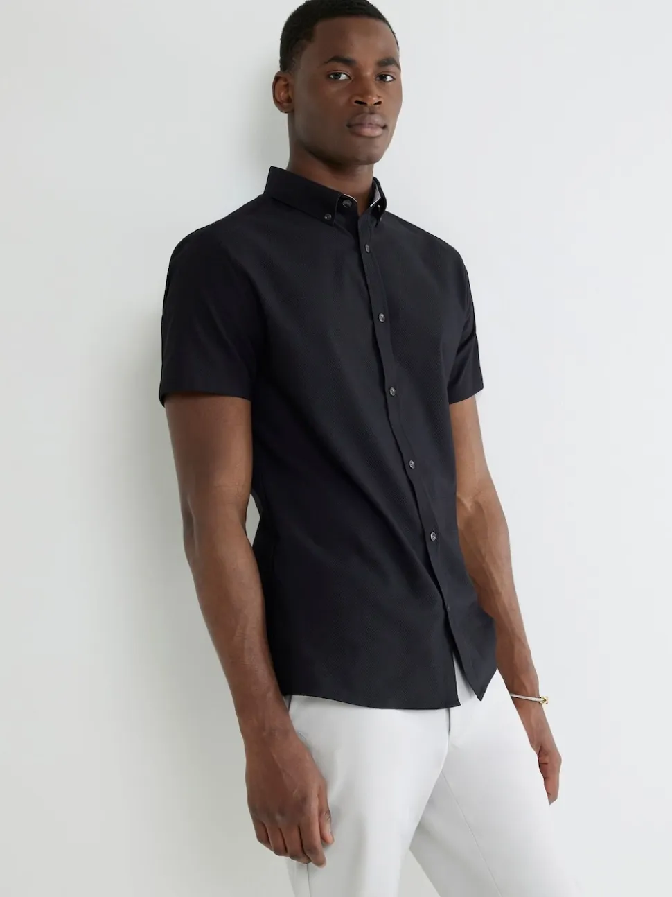 River Island Black Muscle Fit Textured Shirt