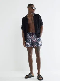 River Island Black Palm Print Swim Shorts