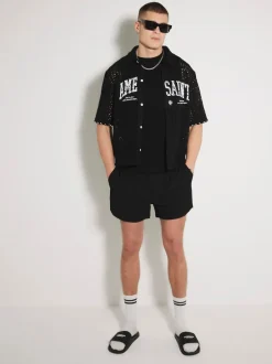 River Island Black Seersucker Swim Shorts
