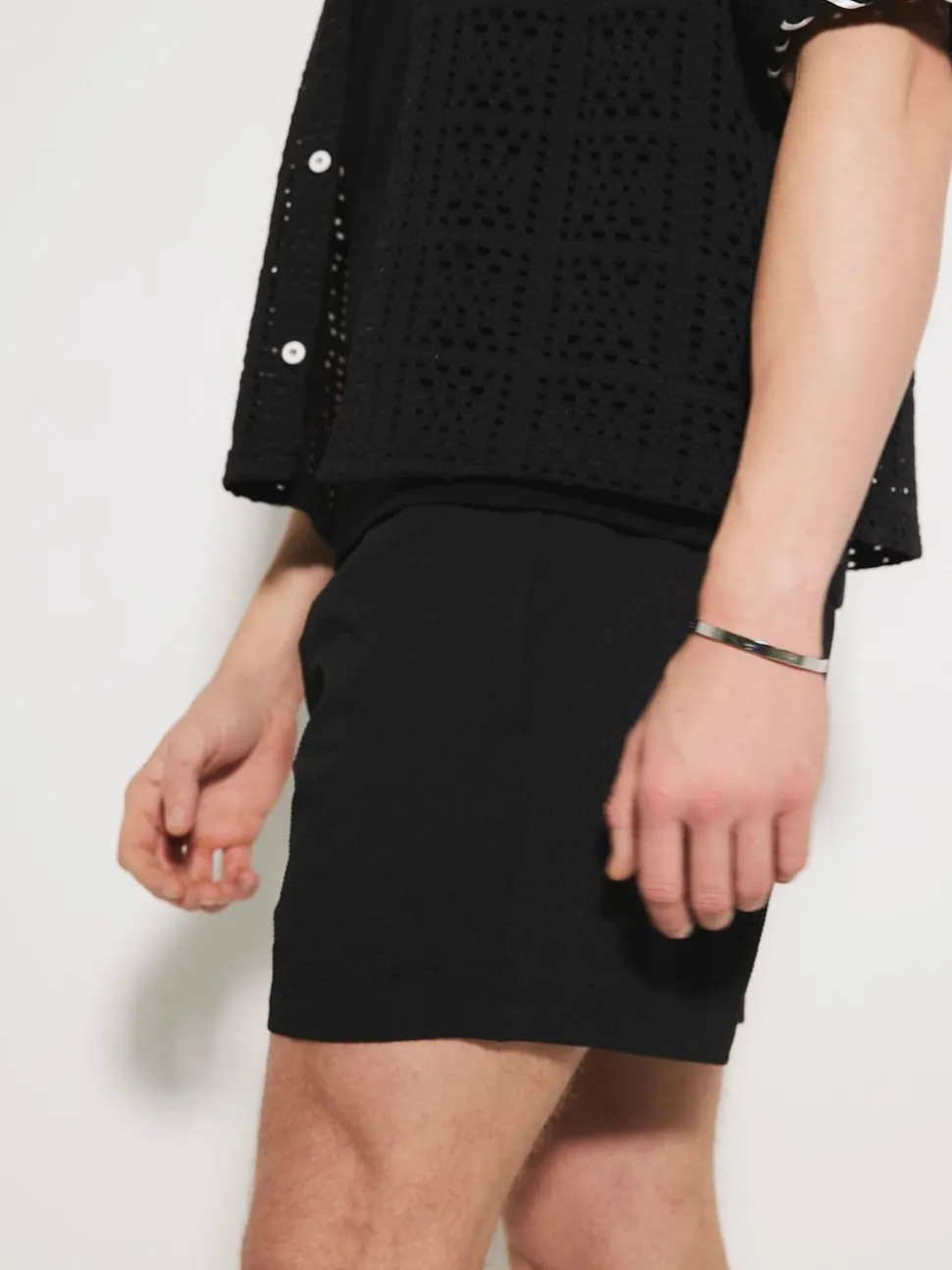 River Island Black Seersucker Swim Shorts