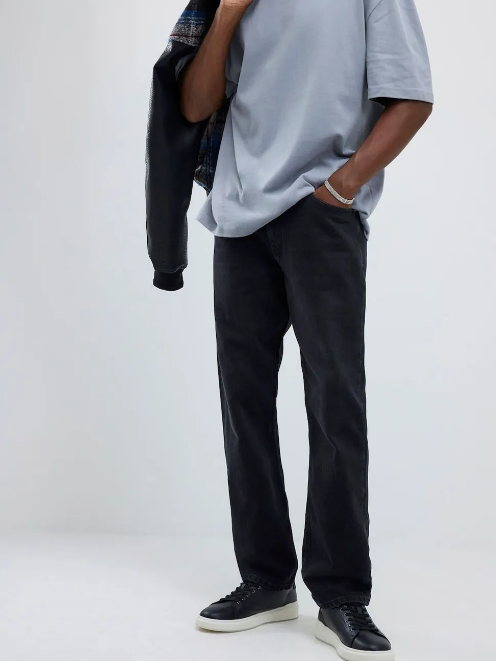 River Island Black Straight Fit Washed Jeans