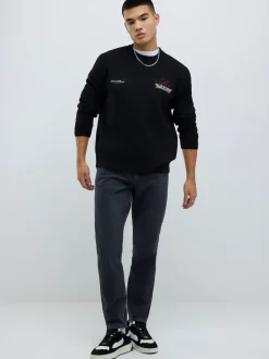 River Island Black Tapered Fit Washed Jeans