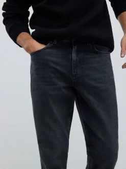 River Island Black Tapered Fit Washed Jeans