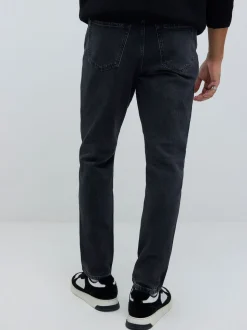 River Island Black Tapered Fit Washed Jeans