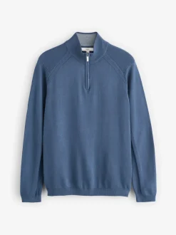 River Island Blue Slim Fit Premium Viscose Quarter Zip Jumper