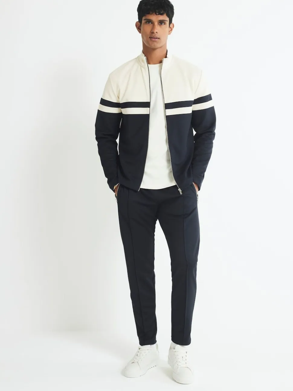 River Island Cream Slim Fit Blocked Shacket