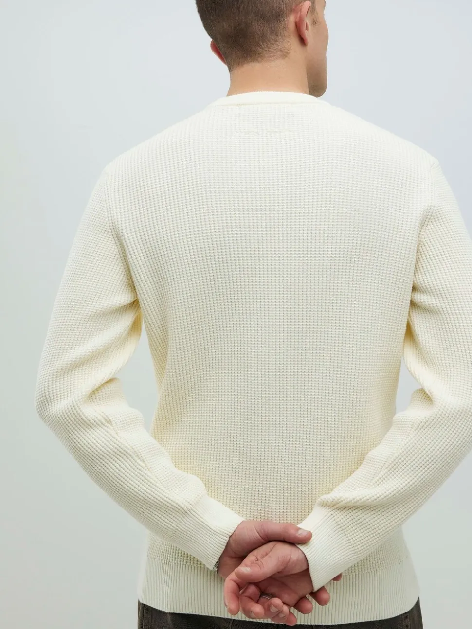 River Island Cream Slim Fit Crew Neck Waffle Knit Jumper