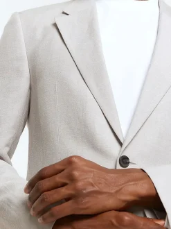 River Island Grey Linen Single Breasted Slim Fit Suit Jacket