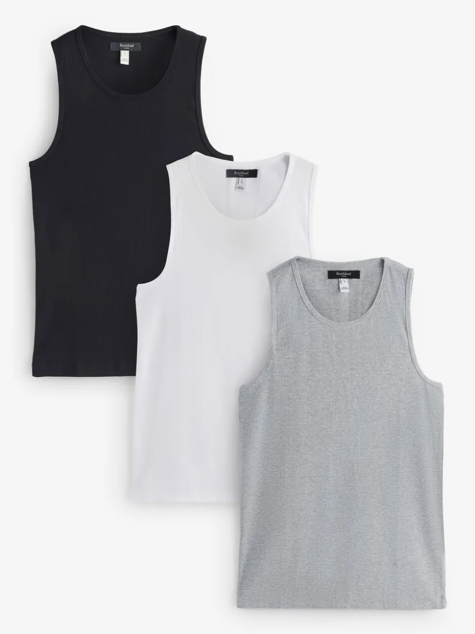 River Island Grey Muscle Rib Jersey Vests 3 Pack