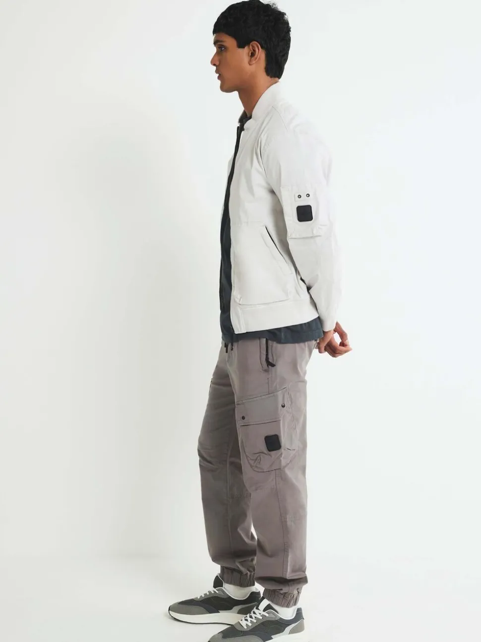 River Island Grey Regular Fit Stretch Cargo Trousers