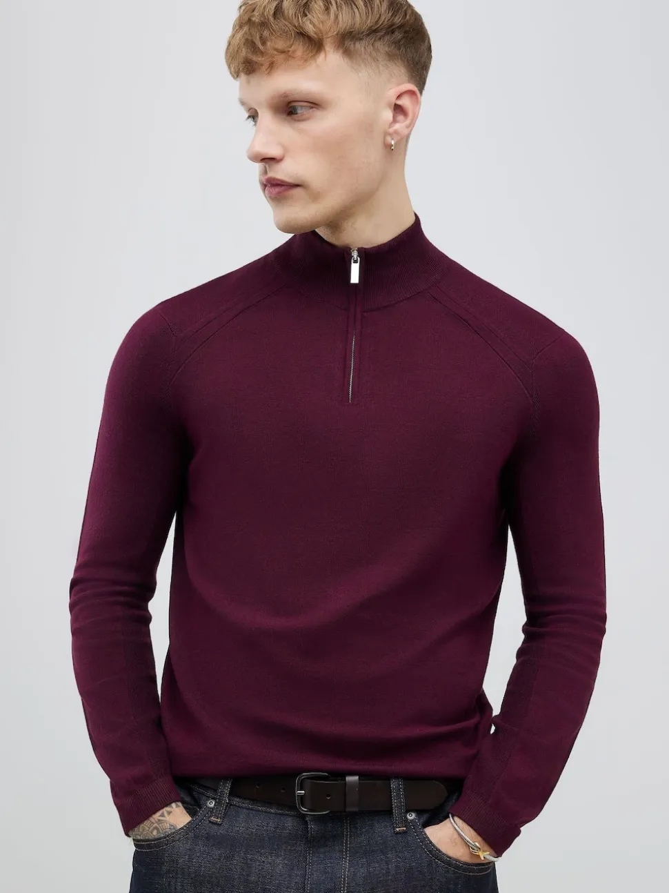 River Island Red Slim Fit Premium Viscose Quarter Zip Jumper