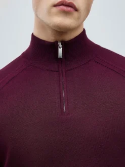 River Island Red Slim Fit Premium Viscose Quarter Zip Jumper