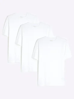 River Island White Muscle Fit Crew Neck Cotton Jersey T-Shirts 3 Pack