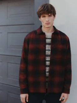 Rust Brown Borg Lined Check Shacket