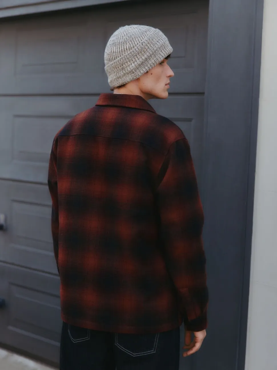 Rust Brown Borg Lined Check Shacket