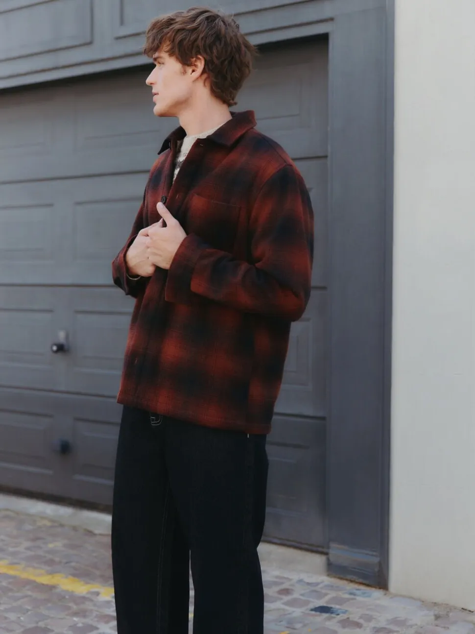 Rust Brown Borg Lined Check Shacket