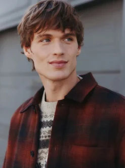Rust Brown Borg Lined Check Shacket