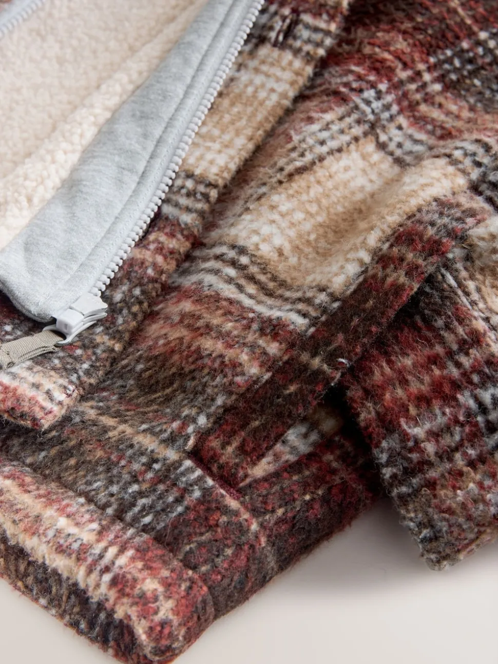 Rust Brown Borg Lined Hooded Check Shacket