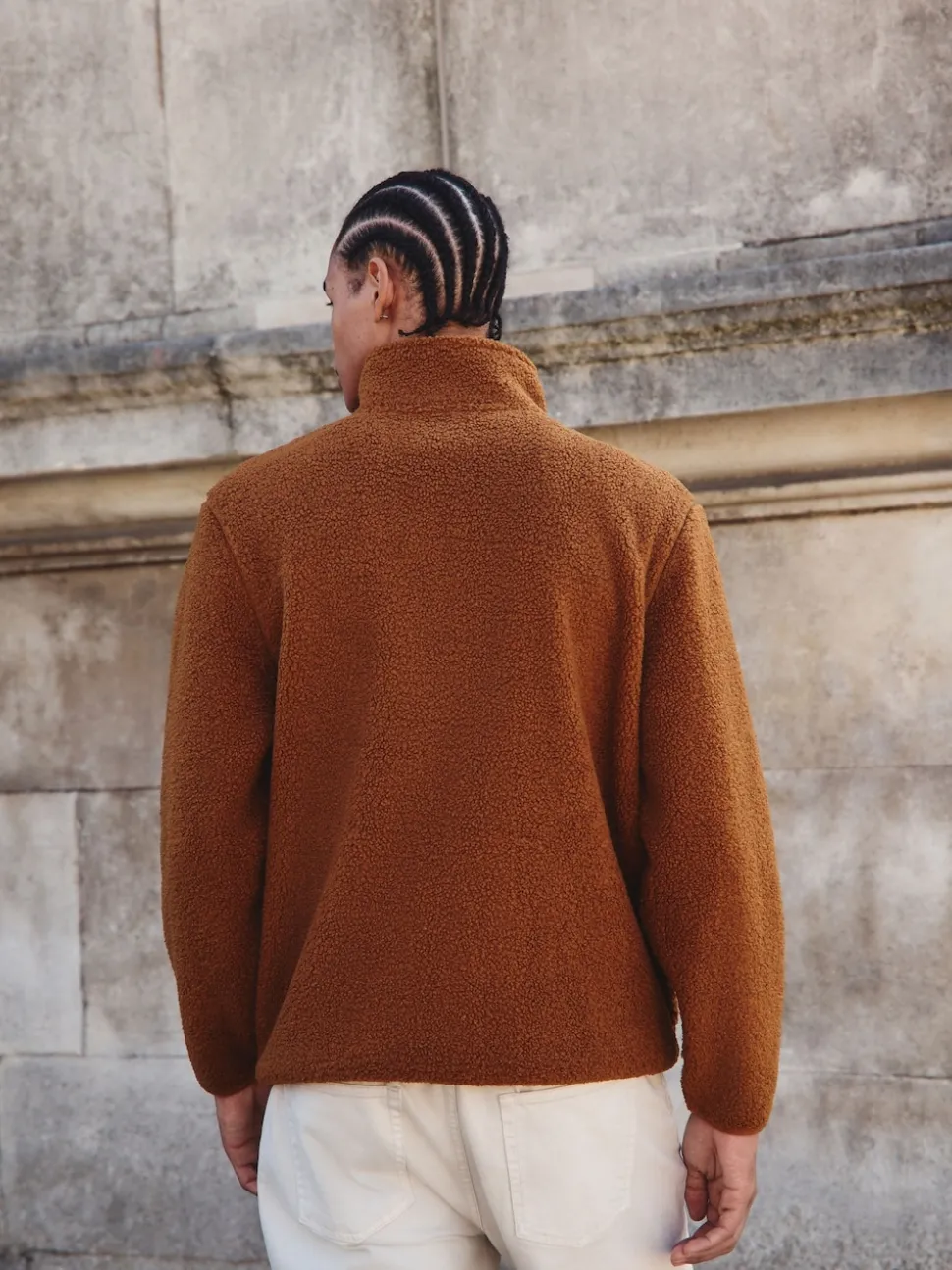 Rust Brown Borg Quarter Zip Neck Funnel Fleece