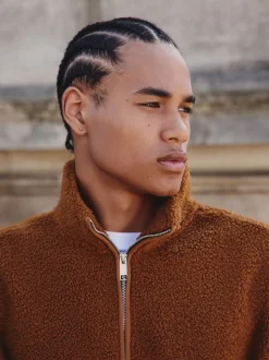 Rust Brown Borg Quarter Zip Neck Funnel Fleece