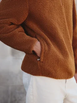 Rust Brown Borg Quarter Zip Neck Funnel Fleece