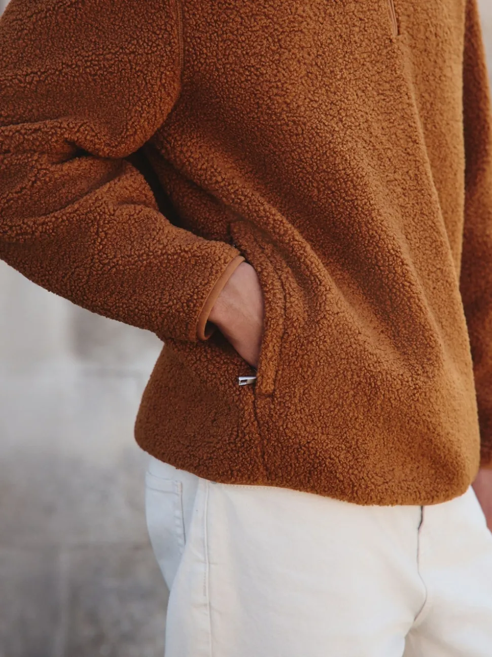 Rust Brown Borg Quarter Zip Neck Funnel Fleece