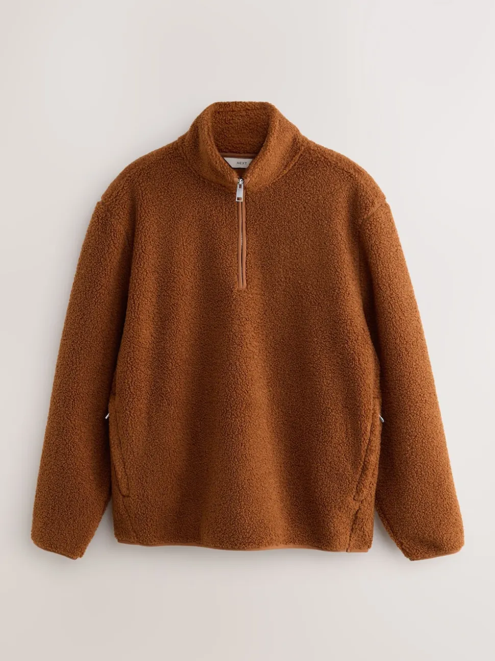 Rust Brown Borg Quarter Zip Neck Funnel Fleece