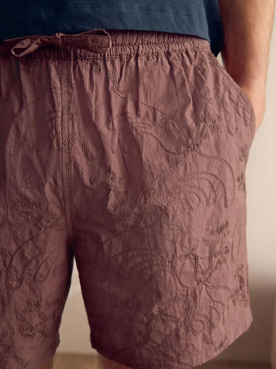 Rust Brown Embroidered Woven 100% Cotton Short Pyjamas Set