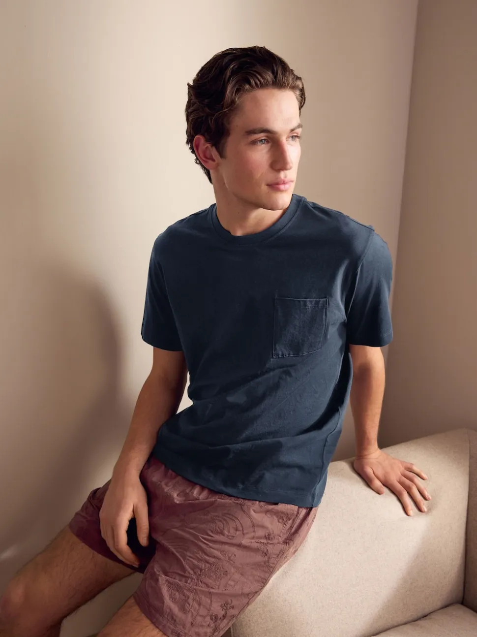 Rust Brown Embroidered Woven 100% Cotton Short Pyjamas Set