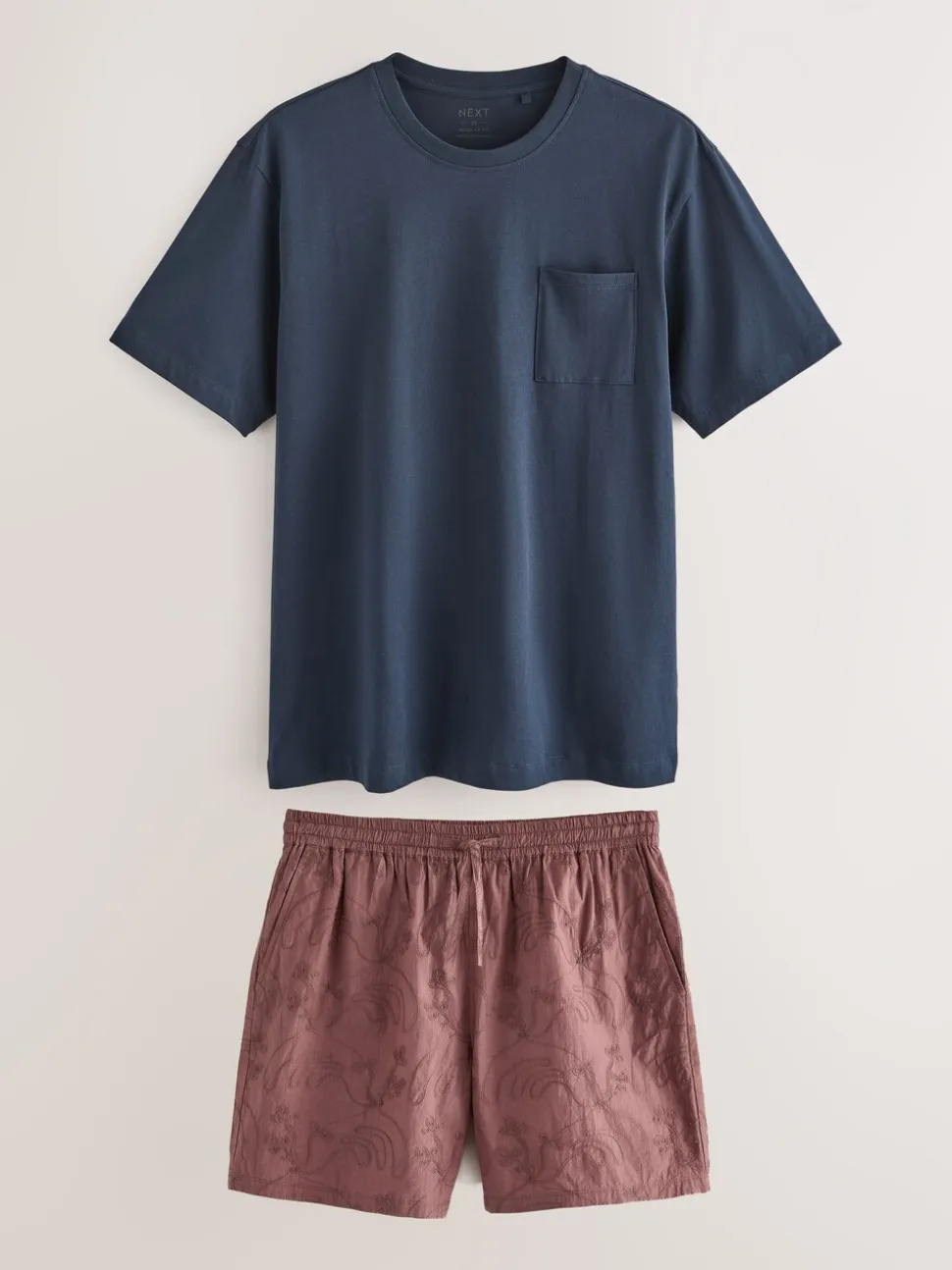 Rust Brown Embroidered Woven 100% Cotton Short Pyjamas Set