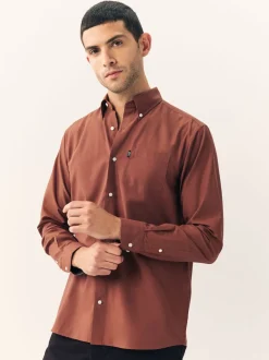 Rust Brown Regular Fit Button Down Easy Iron Oxford Shirt