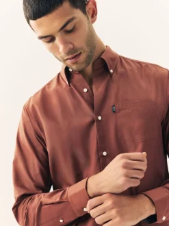 Rust Brown Regular Fit Button Down Easy Iron Oxford Shirt