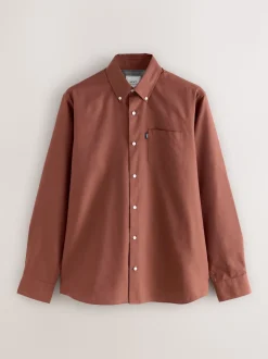 Rust Brown Regular Fit Button Down Easy Iron Oxford Shirt