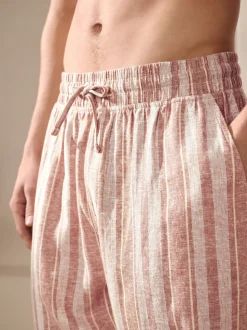 Rust Brown Striped Linen Blend Woven Pyjamas Bottoms