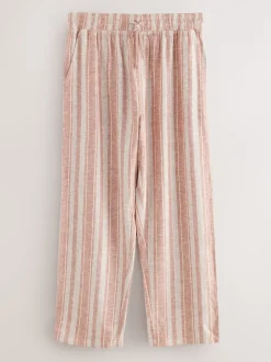 Rust Brown Striped Linen Blend Woven Pyjamas Bottoms